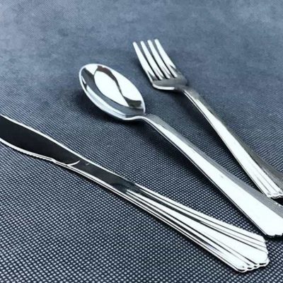 50pcs Stainless Steel Look silver curtlery