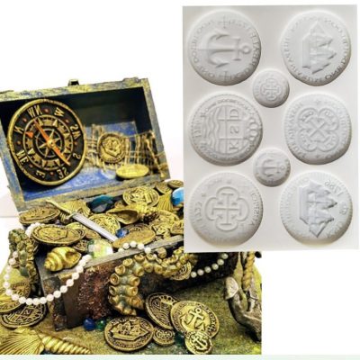 8 Antique Ancient Coins Pirate Ship Treasure Chest Silicone Mould Silicon Mold