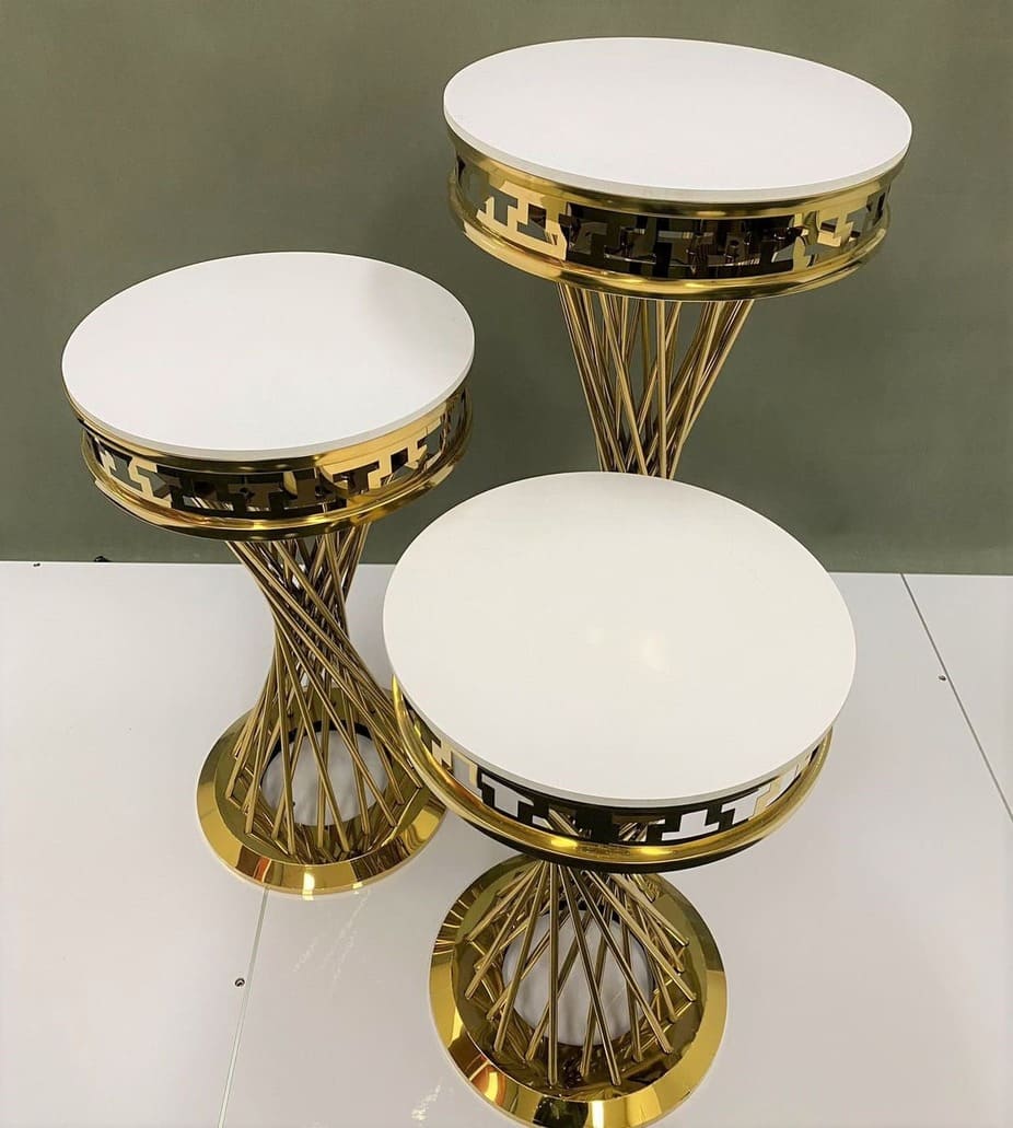 TC-47 Set of 3 Gold Metal Luxury Fancy Table Stand Wedding Venue Décor ...